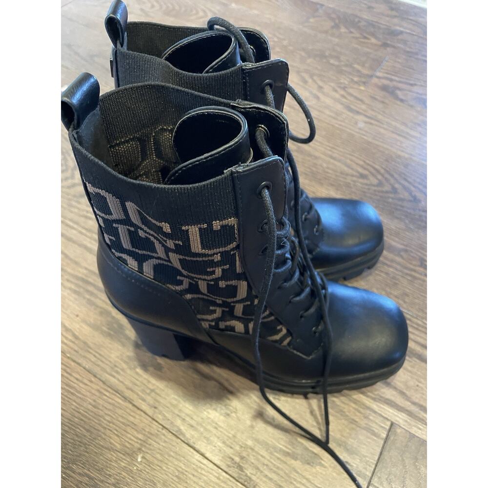 GUESS Women’s GROWS-R Logo Ankle Boots Platform Chunky Heel Black/Brown Size 8.5